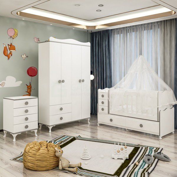 Garaj Home Melina Bebek Odası Takımı Yatak ve Beyaz Kombinli Uyku Seti