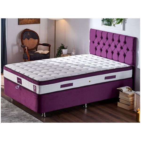 Niron Yatak Violet 120x200 cm Tek Kişilik Sandıklı Mor Kumaş Baza Ve Başlığı