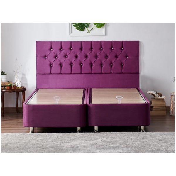 Niron Yatak Violet 160x200 cm Çift Kişilik Sandıklı Mor Kumaş Baza ve Başlığı