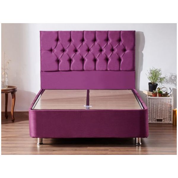 Niron Purple Baza Ve Başlık Seti 120x200 cm Tek Kişilik Sandıklı Mor Kumaş Baza Ve Başlığı