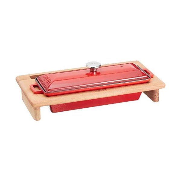 Lava Döküm Kırmızı 11x29 cm Ekmek Kabı ve Ahşap Standı