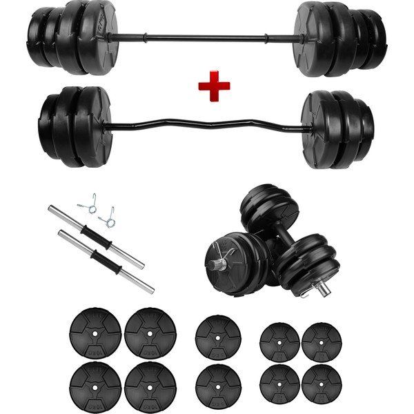 E-Life 68 kg Siyah Z Bar Dambıl Seti & Halter Seti Ağırlık Fitness Seti