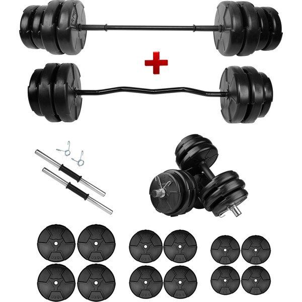 E-Life 78 kg Siyah Z Bar Dambıl Seti & Halter Seti Ağırlık Fitness Seti