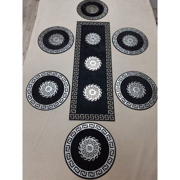 Sehara Kadife Amerikan Servis Sunum 100x33 cm Siyah Gümüş 6 Kişilik 7 Parça Yemek Takımı
