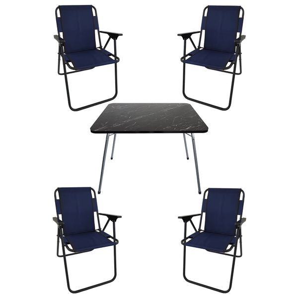 Bofigo Katlanır Granit Desenli 60x80 cm Masa + Katlanır Kırmızı 4 Adet Sandalye Kamp Seti