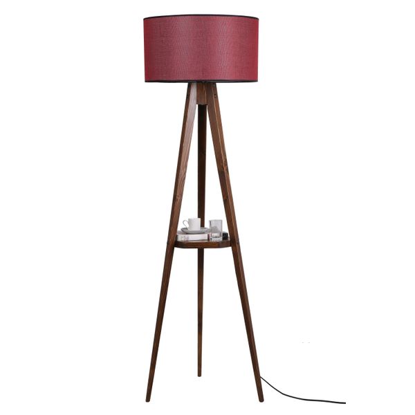 Lumexx Sehbalı Tripod Ceviz Silindir Hasır Bordo Abajurlu Lambader