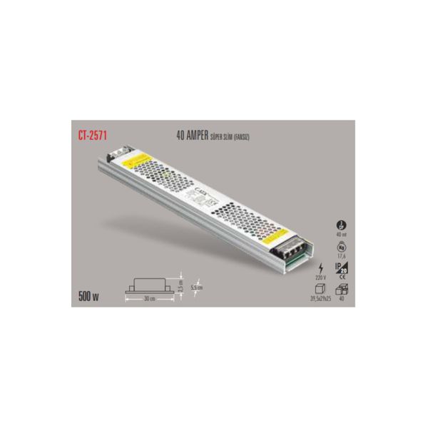 Cata 5 ADET CT 2571 Cata 40A Şerit Led Trafosu Süper Silim Kasa 500w