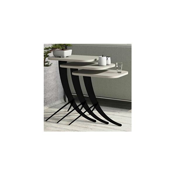 Variant Pion Metal Ayaklı 3'lü Krem Zigon Sehpa