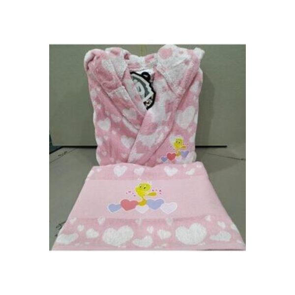 Özdilek Tweety Heart Free Pembe Set Çocuk Bornoz Seti