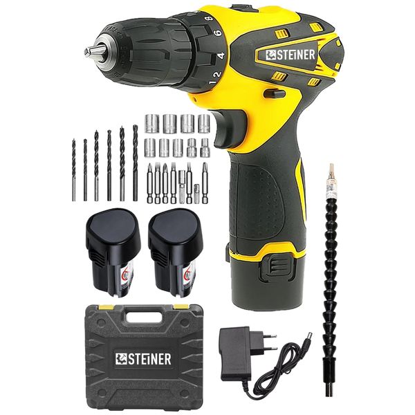 Steiner Germany TECNOLOGY 36 V Metal Şanzıman Çift Akülü Şarjlı Vidalama Matkap + 24 Parça Set