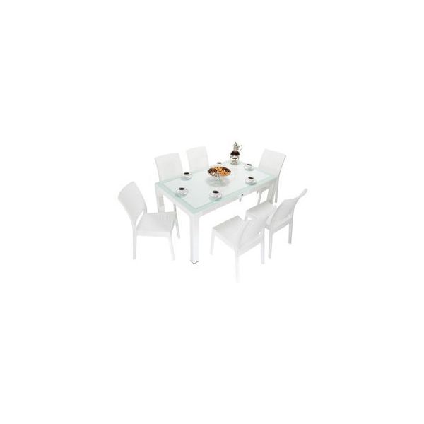 Mandella Elit Rattan 90x150 cm Elit Beyaz Sandalye Masa Takımı