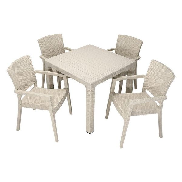 Mandella Elit Rattan 90x90 cm Zeus Çöl Beji Koltuk Masa Takımı