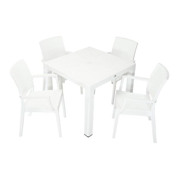 Mandella Elit Rattan 90x90 cm Elit Beyaz Koltuk Masa Takımı