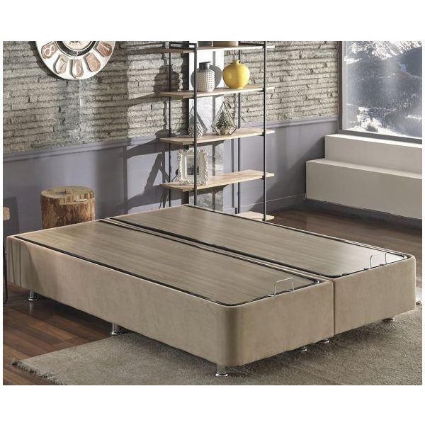 Niron Ela 200x200 cm Sütlü Kahve Silinebilir Soho Kumaş Çift Kişilik Kumaş Baza Ve Başlığı
