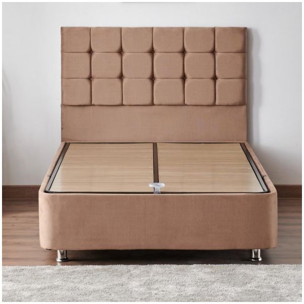 Niron Rama 120x200 cm Soho Kumaş Tek Kişilik Sütlü Kahve Kumaş Baza ve Başlığı