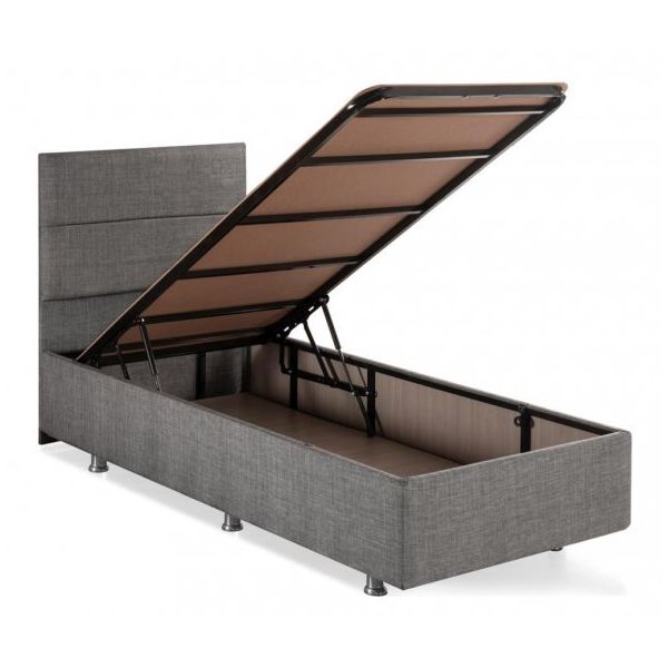 Niron Silver Baza ve Başlık Seti 100x200 cm Tek Kişilik Kaydırmaz Kumaşlı Gri Keten Baza ve Başlığı
