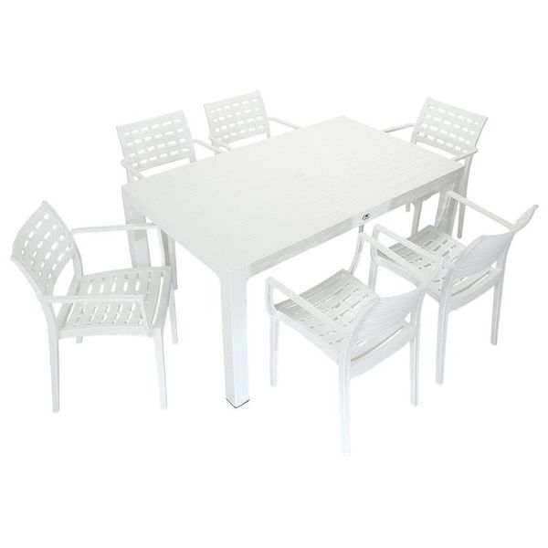 Mandella Wood 90x150 cm Cafe Beyaz Koltuk Masa Takımı