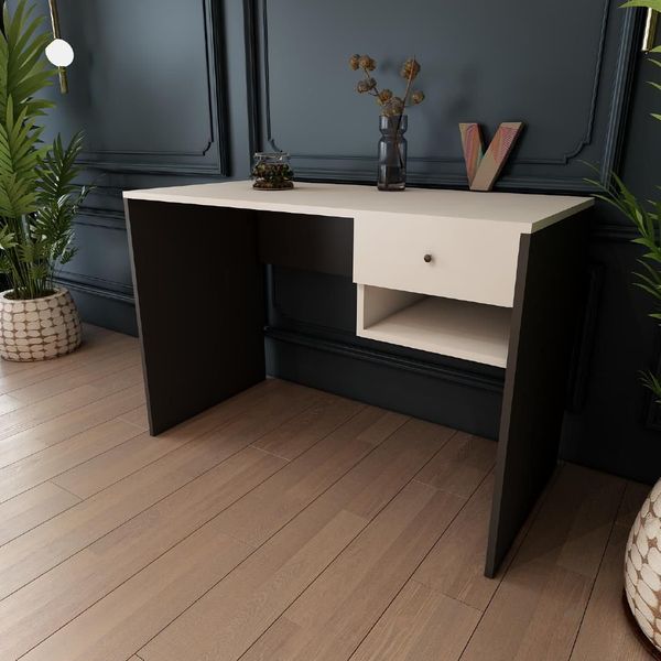 Bimossa Berlin Antrasit/Beyaz Raflı Kitaplıklı Çalışma Masası
