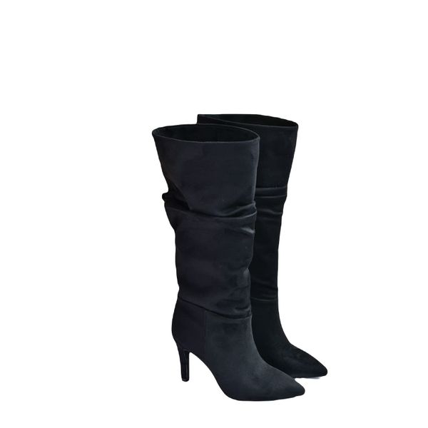 Fox Shoes L404868002 Siyah Süet İnce Topuklu Kadın Çizme