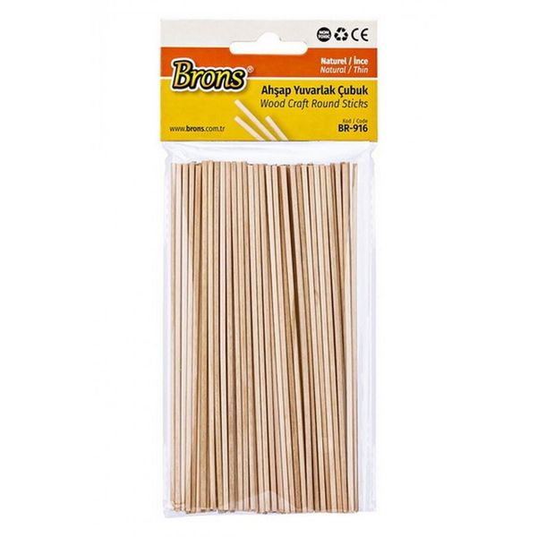 Brons BR-916XC Naturel 100'lü 2x145 mm Ahşap Yuvarlak İnce Çubuk