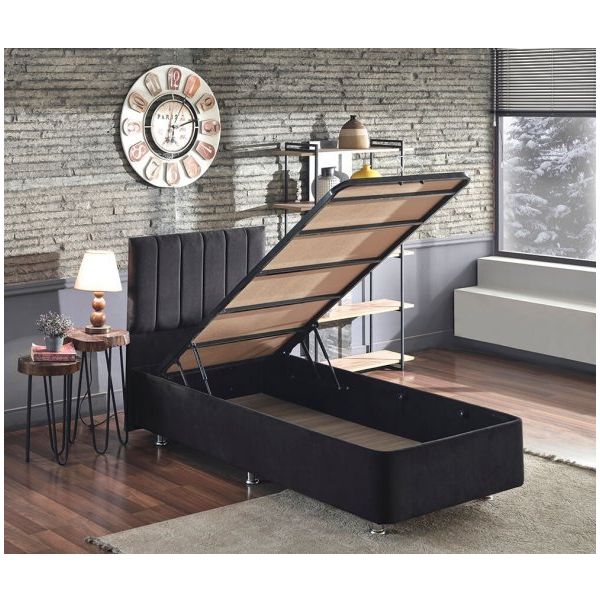 Niron Ela 100x200 cm Silinebilir Soho Kumaş Tek Kişilik Siyah Kumaş Baza Ve Başlığı