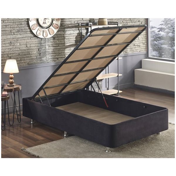 Niron Yatak Ela 120x200 cm Silinebilir Soho Kumaş Tek Kişilik Sandıklı Siyah Kumaş Baza