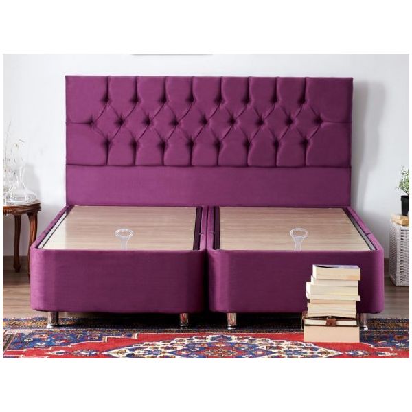Niron Purple 140x190 cm Çift Kişilik Sandıklı Mor Kumaş Baza ve Başlığı