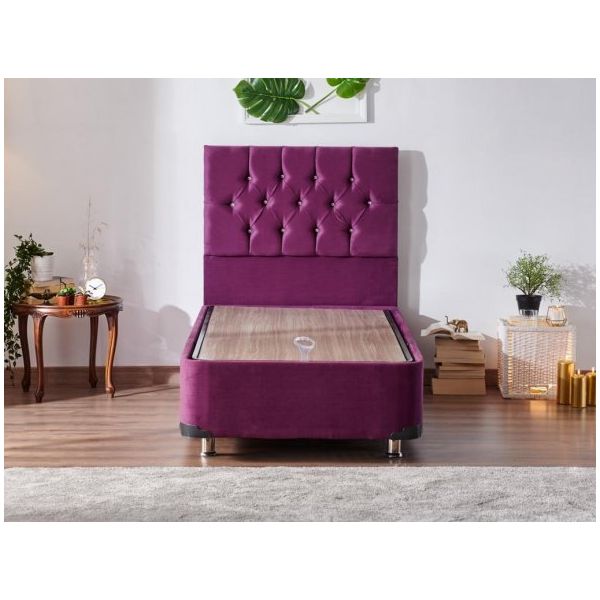 Niron Yatak Violet 100x200 cm Tek Kişilik Sandıklı Mor Kumaş Baza ve Başlığı