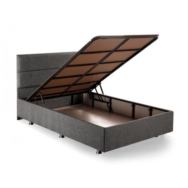 Niron Silver Baza ve Başlık Seti 120x200 cm Tek Kişilik Kaydırmaz Kumaşlı Gri Keten Baza ve Başlığı