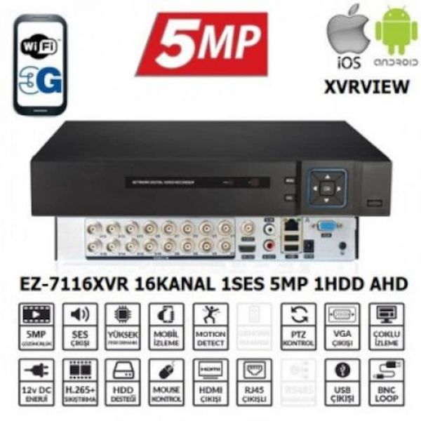 Ezcool EZ-7116XVR XVRVIEW 16CH 5MP Koaksiyel Ses