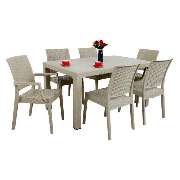 Mandella Elit Rattan 90x150 cm 2 Elit Koltuk 4 Elit Çöl Beji Sandalye Masa Takımı