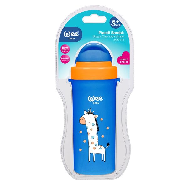 Wee Baby 300 ml Mavi Askılı Pipetli Bardak
