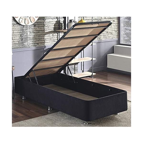 Niron Yatak Ela 80x200 cm Sandıklı Siyah Kumaş Tek Kişilik Baza