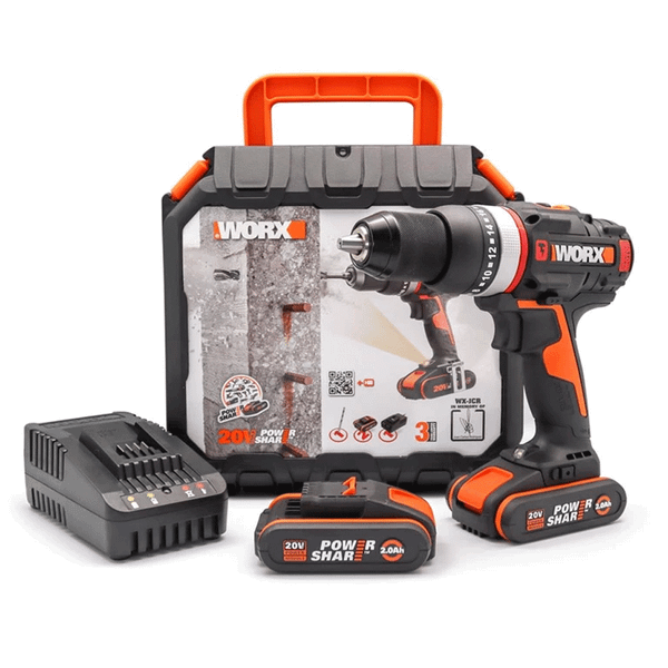 Worx WX-JCR 20 V 2.0 Ah Li-İon Çift Akülü Kömürsüz Darbeli Şarjlı Matkap