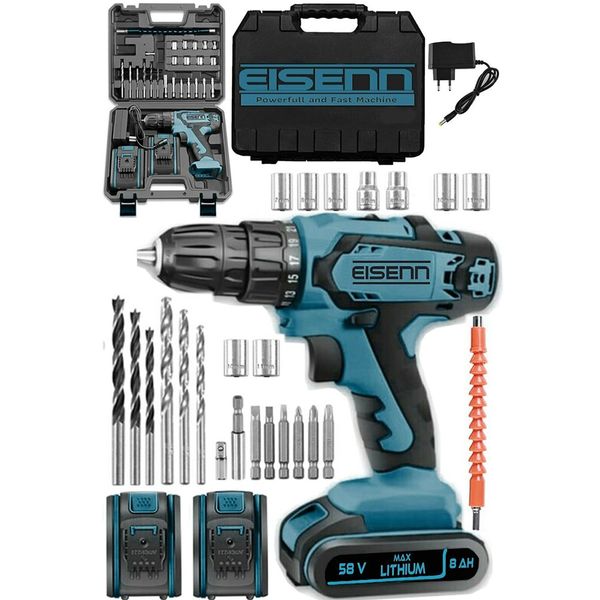 Eisenn Germany Technology 58 V 2x8 Ah Akülü Matkap + 27 Parça Set