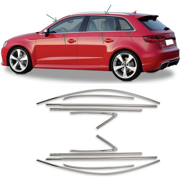 Carmind 2013 - 2020 10 Parça Audi A3 HB Krom Cam Çerçevesi Set