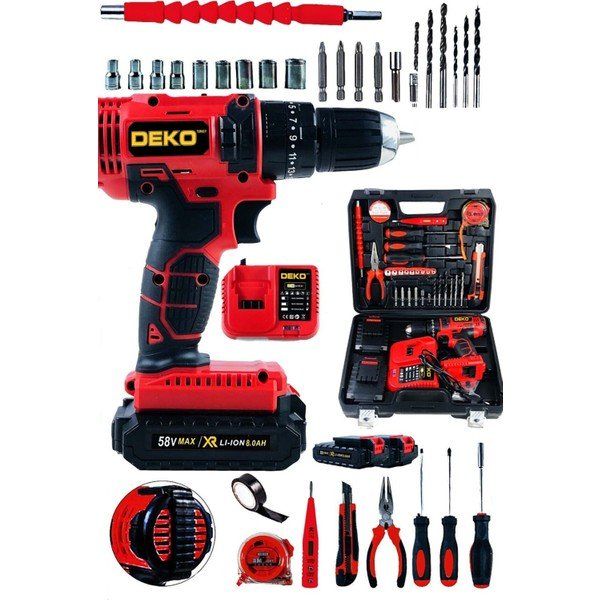 Deko Turkey Deko DKT2069 Kırmızı Darbeli Çift Motor Turbo Şarjlı Akülü Matkap Seti