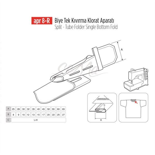Apr Apere Apr 8-R 50 mmx20 mm Biye Tek Kıvırma Klorat (Etek) Aparatı