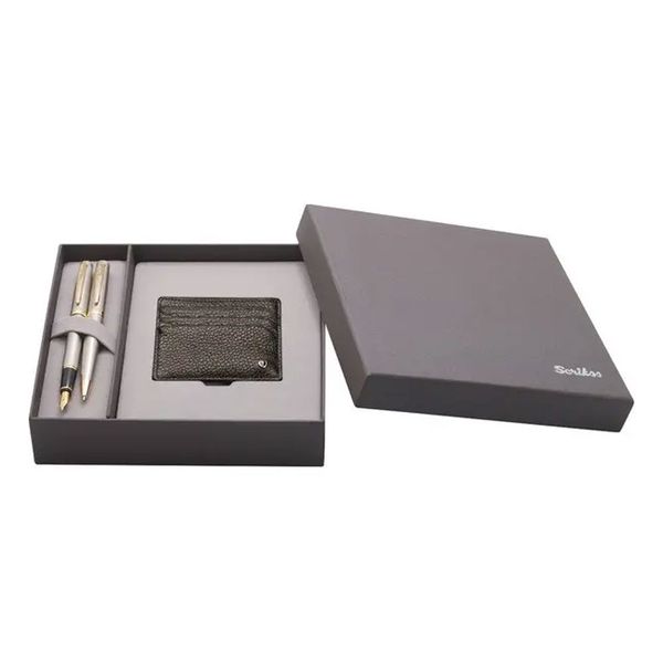 Scrikss Set Dolmakalem - Tükenmezkalem 38 Honour Saten Altın & Deri Kredi Kartlık Kahverengi Dr 202