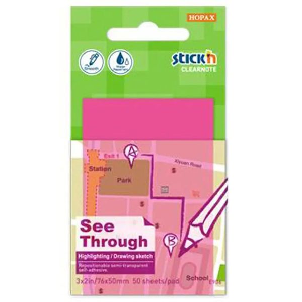 Hopax Yarı Saydam 50 YP 76x51 Neon Pembe Stıckn Yapışkanlı Not Kağıdı