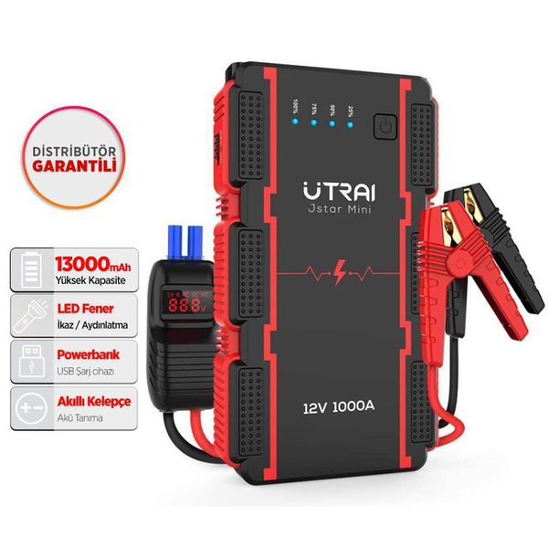 Utraı Jstar Mini 13000mah 1000a Jump Starter ( Powerbank + Led Lamba) Taşınabilir Akü Takviye Cihazı