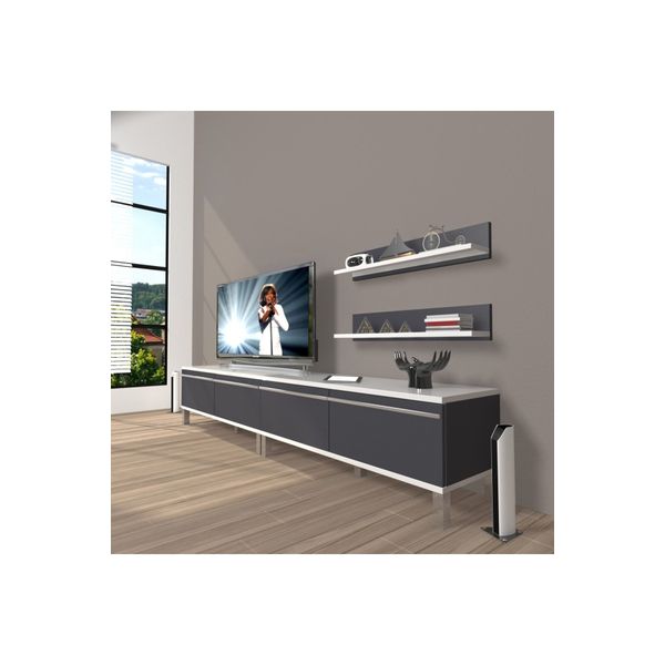 Decoraktiv Eko 200T Mdf Krom Ayaklı Beyaz Antrasit Tv Ünitesi