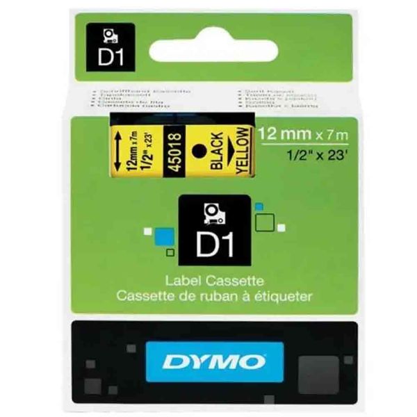 Dymo 45018 12 mm x 7 m Sarı - Siyah Plastik Etiket
