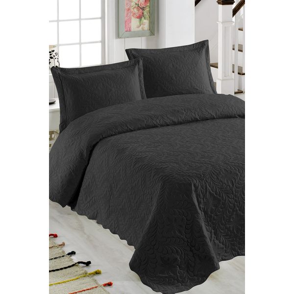 Örtüm Ivy Siyah Çift Kişilik Microfiber Kapitone Yatak Örtüsü