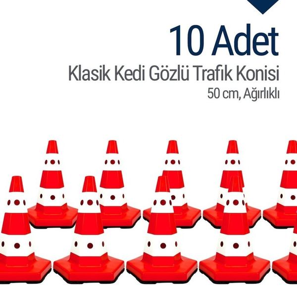 İleri Trafik Klasik Kedi Gözlü 10 Adet 50 cm Trafik Dubası