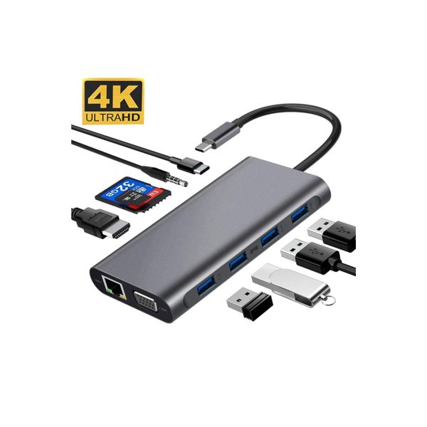 Daytona Fc31 11In1 Type-C Usb-C To 4-Usb3.0 4K Hdmı Vga 1000 Mbps Rj45 Pd Aux Sd Tf Kart Çevirici