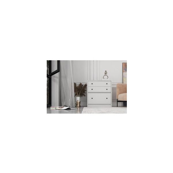 BK Concept Çıtasız ŞFN-1044-Ç İki Çekmeceli Kapaklı Beyaz Şifonyer