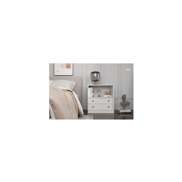 BK Concept Çıtasız KMD-1042-Ç Raflı İki Çekmeceli Beyaz Komodin