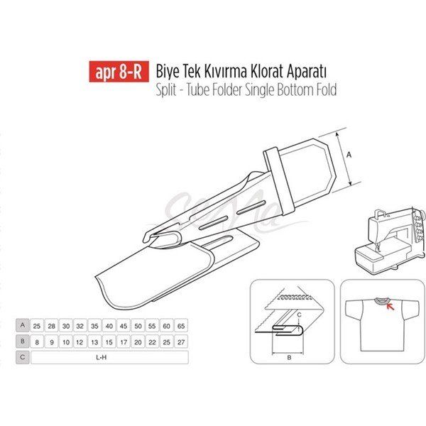 Apr Apere Apr 8-R 40 mmx15 mm Biye Tek Kıvırma Klorat (Etek) Aparatı