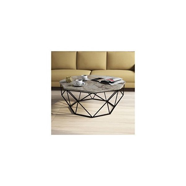 Variant Diamond Metal Ayaklı Beyaz Mermer Orta Sehpa